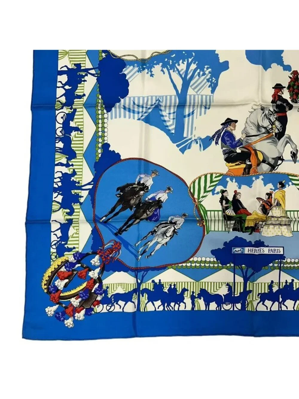 Hermes Scarf Carre 90 Feria de Sevilla Holidays in Seville Silk Blue